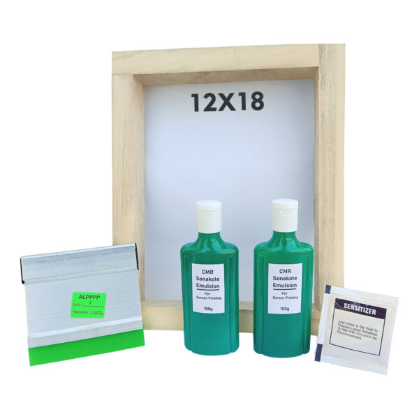 12X18 inch Screen Printing Frame, 2 Emulsion Bottle(100g), 1 Sensitizer Pouch, 4inch Squeegee Blade